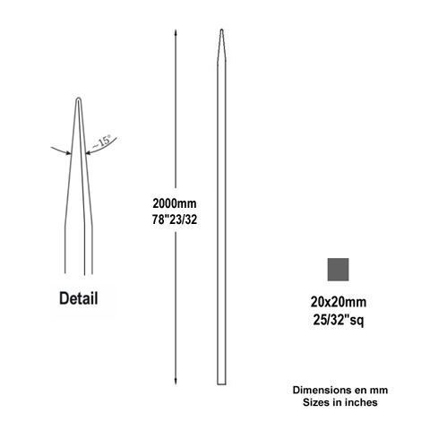 Barreau appoint 20x20mm 2000mm FH2485 Barreau appoint Barreau 20x20mm FH2485