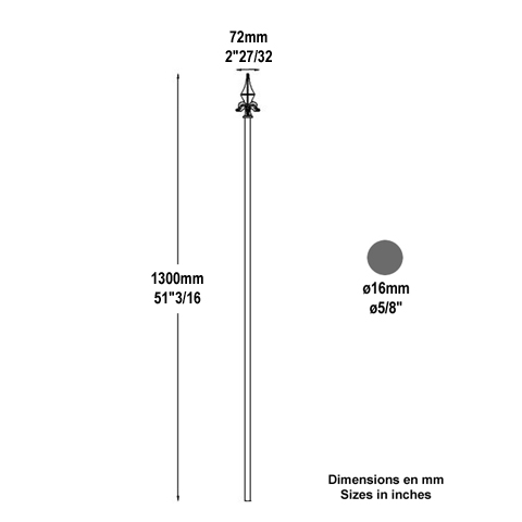 Barreau lanc 16mm 1300mm FH2492 Barreau lanc Barreau 16mm FH2492