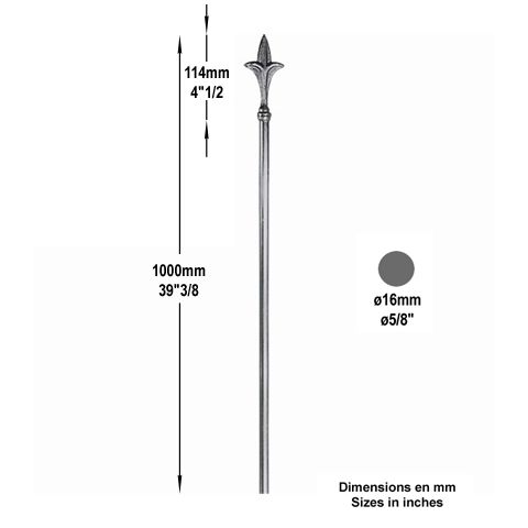 Barreau lanc 16mm 1000mm FH2493 Barreau lanc Barreau 16mm FH2493