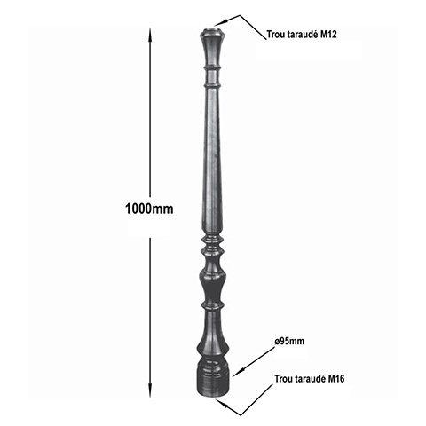 Poteau tourn 95mm hauteur 1000mm FH2809 Poteau Poteau acier tourn FH2809