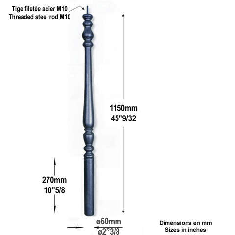 Poteau fonte 60mm hauteur 1150mm FH2817 Poteau Poteau fonte FH2817