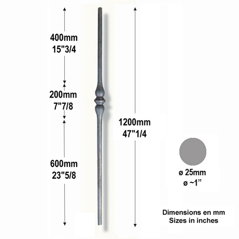 Poteau forg 30mm hauteur 1200mm FH2819 Poteau Poteau acier forg FH2819