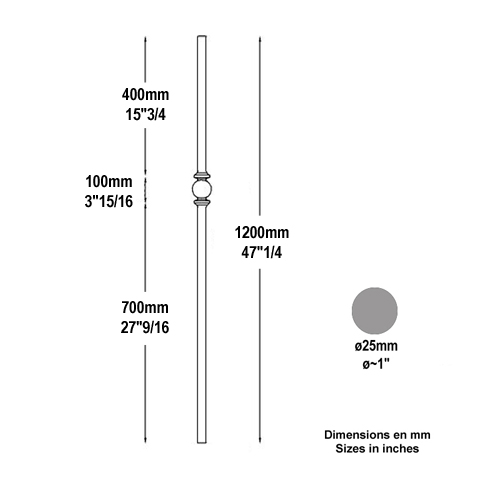 Poteau forg 25mm hauteur 1200mm FH2820 Poteau Poteau acier forg FH2820
