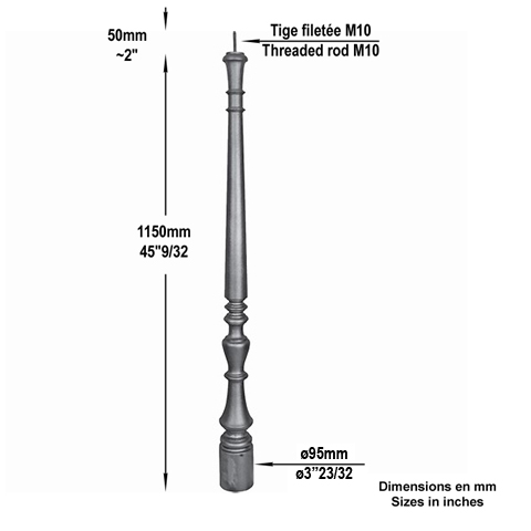 Poteau fonte base 90mm hauteur 1150mm FH2834 Poteau Poteau fonte FH2834