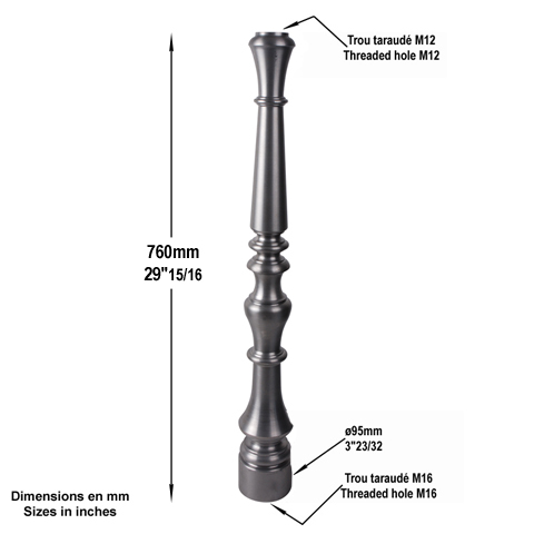 Poteau tourn 95mm hauteur 760mm FH2836 Poteau Poteau acier tourn FH2836