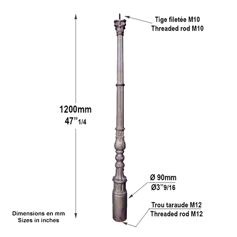 Poteau fonte base 60mm hauteur 1150mm FH2833 Poteau Poteau fonte FH2833