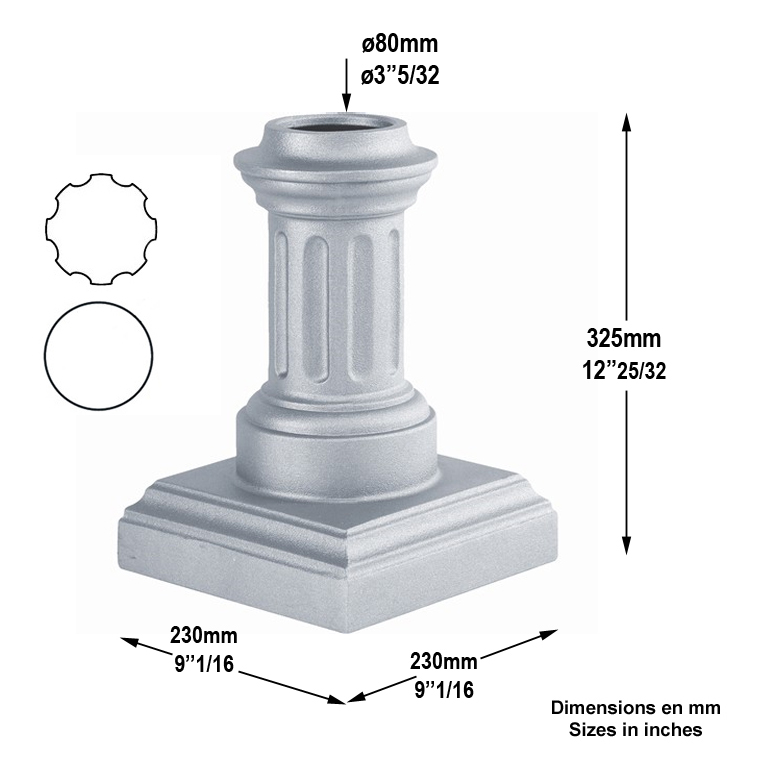 Base de poteau 80mm H325mm FH2952 Poteau colonne Elments de poteaux pices dtaches FH2952