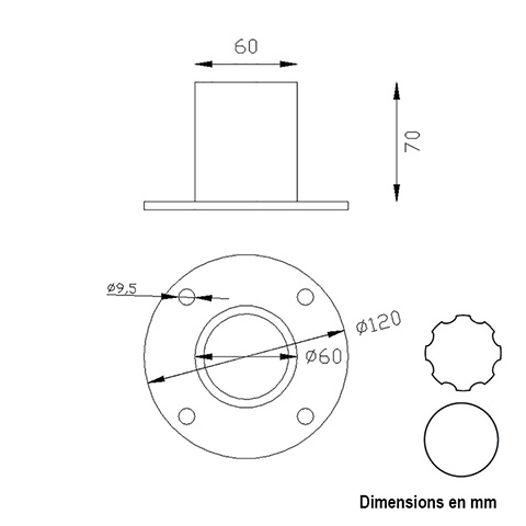 Fixation basse pour tube 80mm FH2993 Poteau colonne Elments de poteaux pices dtaches FH2993