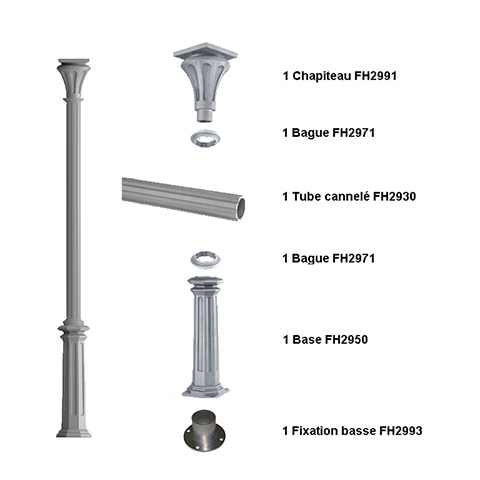 Poteau colonne 80mm cannel H2735mm FH3121 Poteau colonne Poteau cannel fonte d'alu FH3121