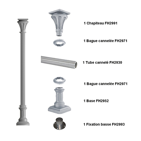 Poteau colonne 80mm cannel H2735mm FH3122 Poteau colonne Poteau cannel fonte d'alu FH3122