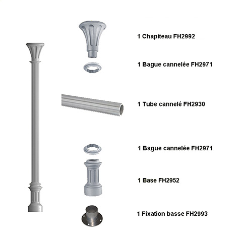 Poteau colonne 80mm cannel H2735mm FH3124 Poteau colonne Poteau cannel fonte d'alu FH3124