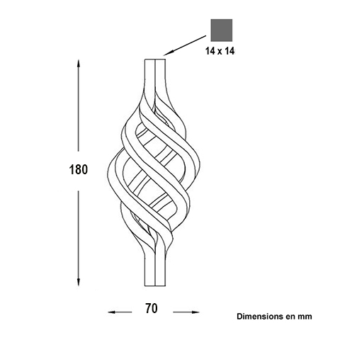 Pigne torsade 14x14mm hauteur 130mm FJ2922 Boule torsade Pigne FJ2922