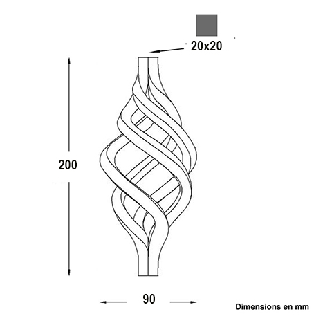 Pigne torsade 16x16mm Hauteur 140mm FJ2925 Boule torsade Pigne FJ2925