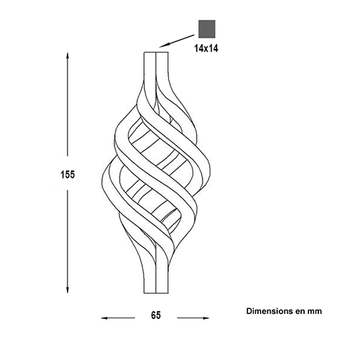 Pigne torsade 20x20mm hauteur 160mm FJ2926 Boule torsade Pigne FJ2926