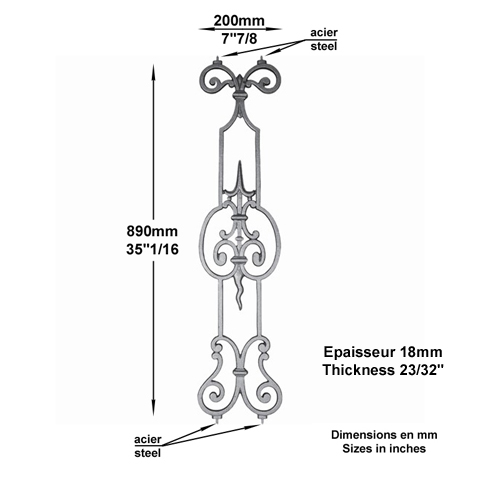 Dcoration fonte H890mmx200mm FL33501 Dcor Balustre fonte FL33501