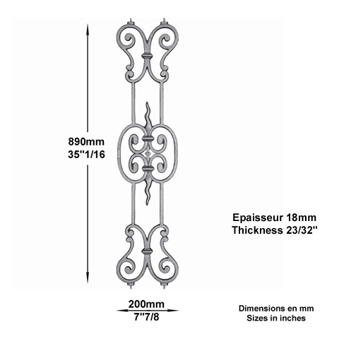 Dcoration fonte H890mmx200mm FL33503 Dcor Balustre fonte FL33503