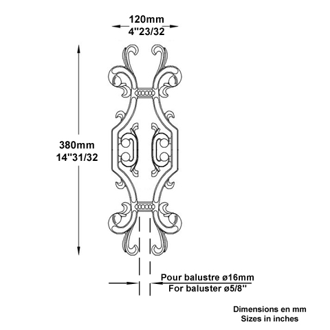 Dcoration fonte H380mmx120mm FL3355 Dcor Balustre fonte FL3355