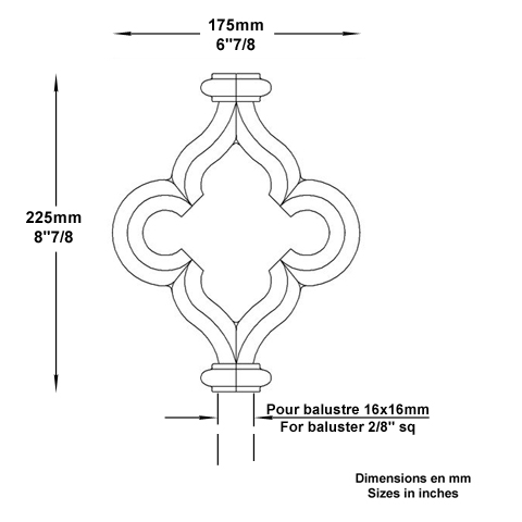 Dcoration fonte L225mmx175mm FL3357 Dcor Balustre fonte FL3357