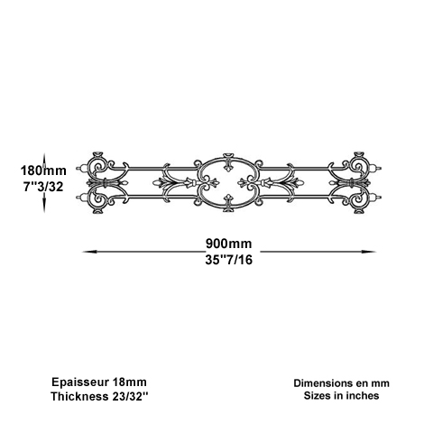 Dcoration fonte L900mmx180mm FL3360 Dcor Balustre fonte FL3360
