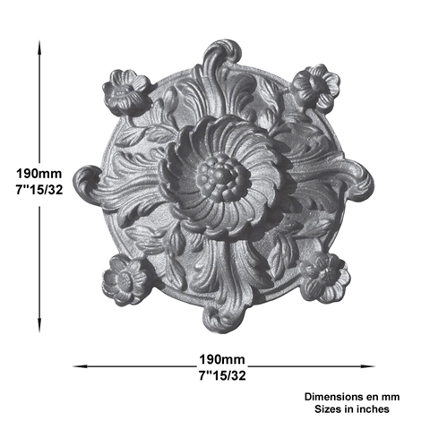 Palmette zingue L165x165mm FL3397 Palmette et rosace Rosace zingue FL3397