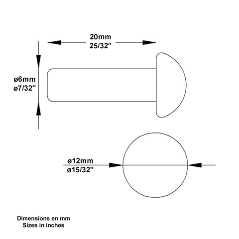 Rivet  frapper 6mm longueur 20mm FN3597 Rivets Rivets FN3597