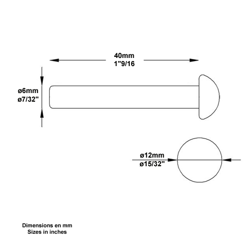 Rivet  frapper 6mm longueur 40mm FN3598 Rivets Rivets FN3598