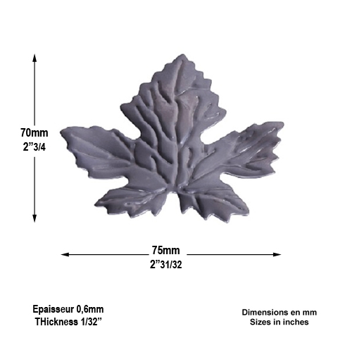 Feuille de vigne 70x75mm tle paisseur 0.6mm pour dcoration