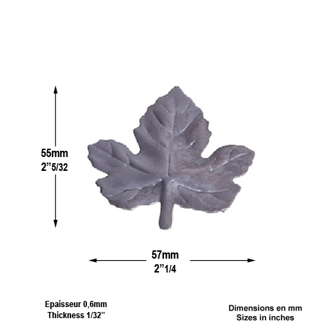 Feuille de vigne 57x55mm tle paisseur 0.6mm pour dcoration