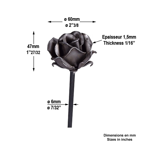 Rose monte sur tige 60x47mm FP3762 Feuillages et fleurs Rose monte sur tige FP3762