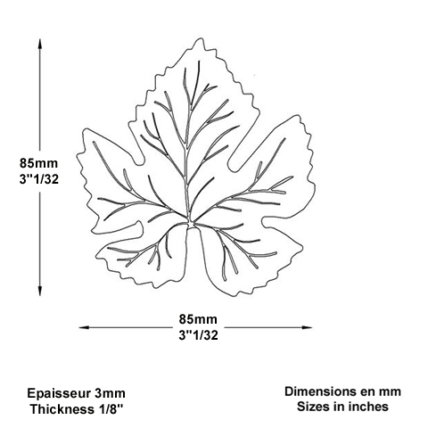 Feuille de vigne 85x85mm en acier forg pais pour la dcoration FP3776 Feuillages et fleurs Feuillage pais FP3776