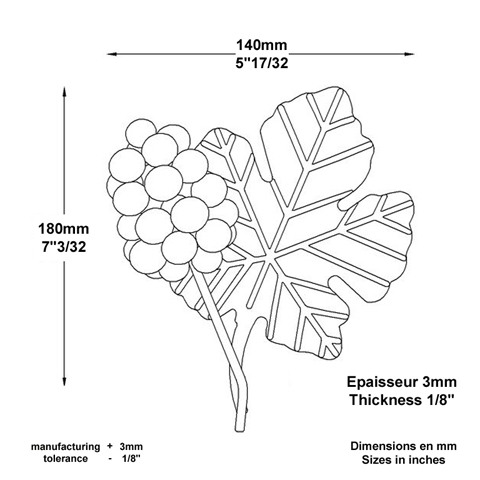 Ensemble 180x140mm grappe de raisin et feuille de vigne assembls pour dcoration