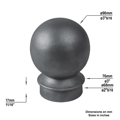 Boule de potelet de rue en acier 90mm pour tube de 66x76mm