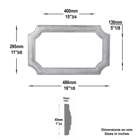 Cadre moul 485x295mm en profil de 45x10mm pour soubassement de portillon