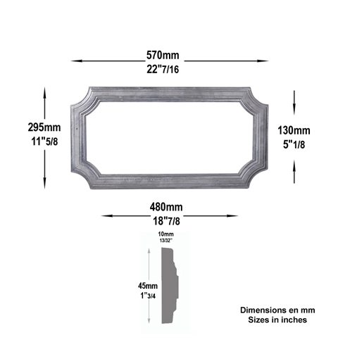 Cadre moul 570x295mm en profil de 45x10mm pour soubassement de portail