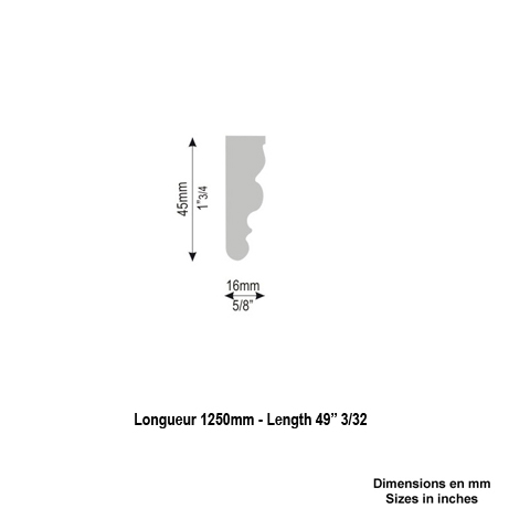 Profil moulur 45x16 pour soubassements de portails
