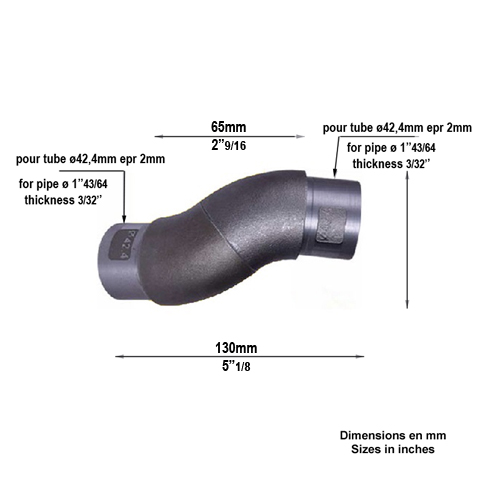 Coude rglable orientable de main courante en acier pour tube 42,4mm epr 2mm