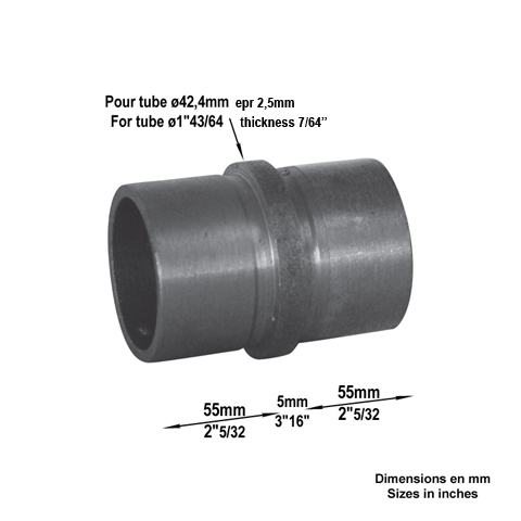 Connecteur droit de main courante en acier pour tube 42,4mm epr 2,5mm