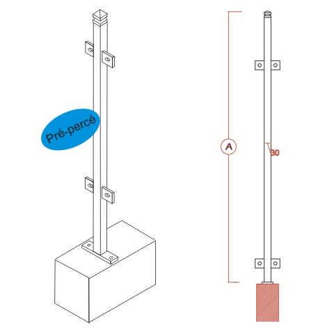 Poteau de cloture  fixer 1200mm FT41610 Poteau  fixer Pour cloture Diana FT41610