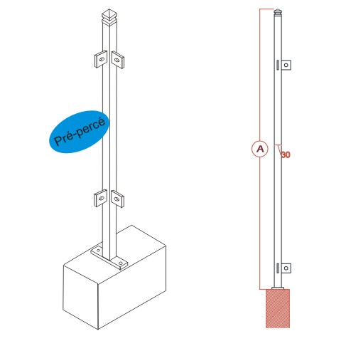 Poteau d'angle  fixer 1200mm FT41620 Poteau  fixer Pour cloture Diana FT41620
