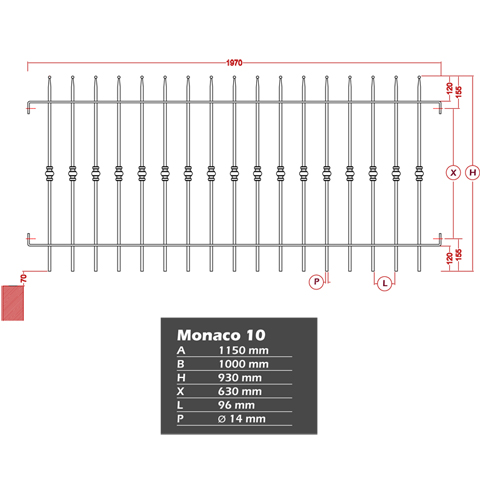 Grille de cloture MONACO 10 prte  poser FT42231 Clture MONACO Grille hauteur 1m FT42231