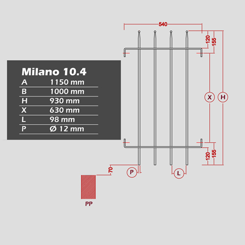 Grille de cloture MILANO 10.4 prte  poser FT42283 Clture MILANO Grille hauteur 1m FT42283