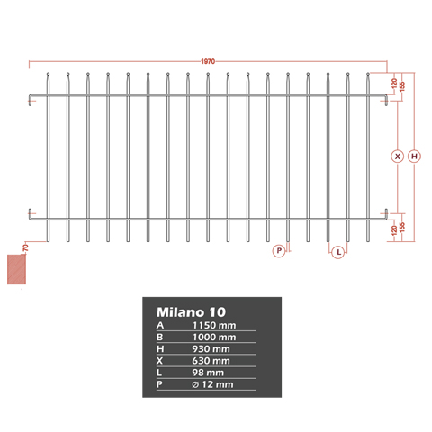 Grille de cloture MILANO 10 prte  poser FT42281 Clture MILANO Grille hauteur 1m FT42281