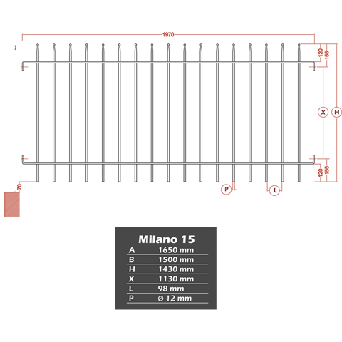 Grille de cloture MILANO 15 prte  poser FT42294 Clture MILANO Grille hauteur 1,2m et 1,5m FT42294