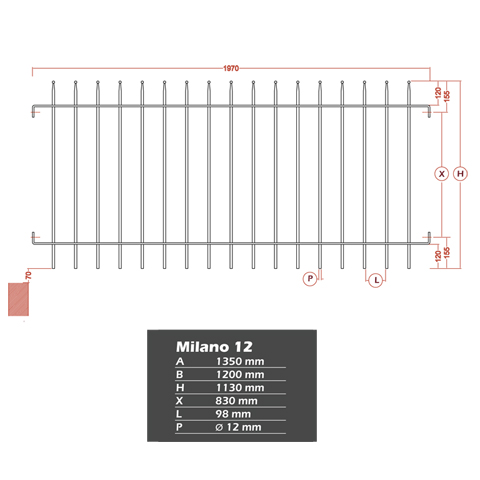 Grille de cloture MILANO 12 prte  poser FT42291 Clture MILANO Grille hauteur 1,2m et 1,5m FT42291