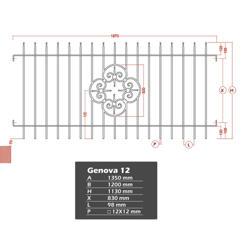 Grille de cloture GENOVA 12 prte  poser FT42361 Clture GENOVA Grille hauteur 1m et 1,2m FT42361