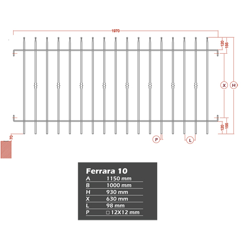 Grille de cloture FERRARA 10 prte  poser FT42391 Clture FERRARA Grille hauteur 1m et 1,2m FT42391