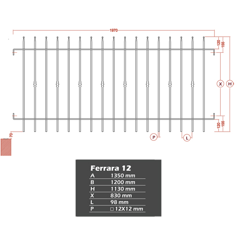 Grille de cloture FERRARA 12 prte  poser FT42401 Clture FERRARA Grille hauteur 1m et 1,2m FT42401