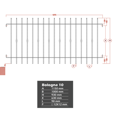 Grille de cloture BOLOGNA 10 prte  poser FT42411 Clture BOLOGNA Grille hauteur 1m et 1,2m FT42411
