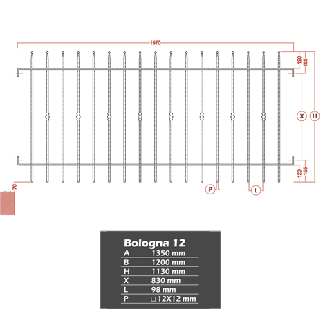 Grille de cloture BOLOGNA 12 prte  poser FT42421 Clture BOLOGNA Grille hauteur 1m et 1,2m FT42421
