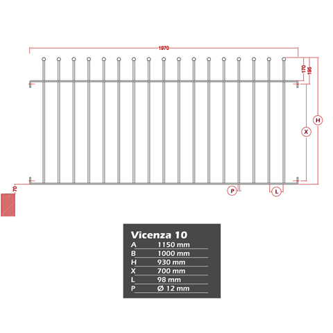 Grille de cloture VICENZA 10 prte  poser FT4249 Clture VICENZA Grille hauteur 1m et 1,2m FT4249